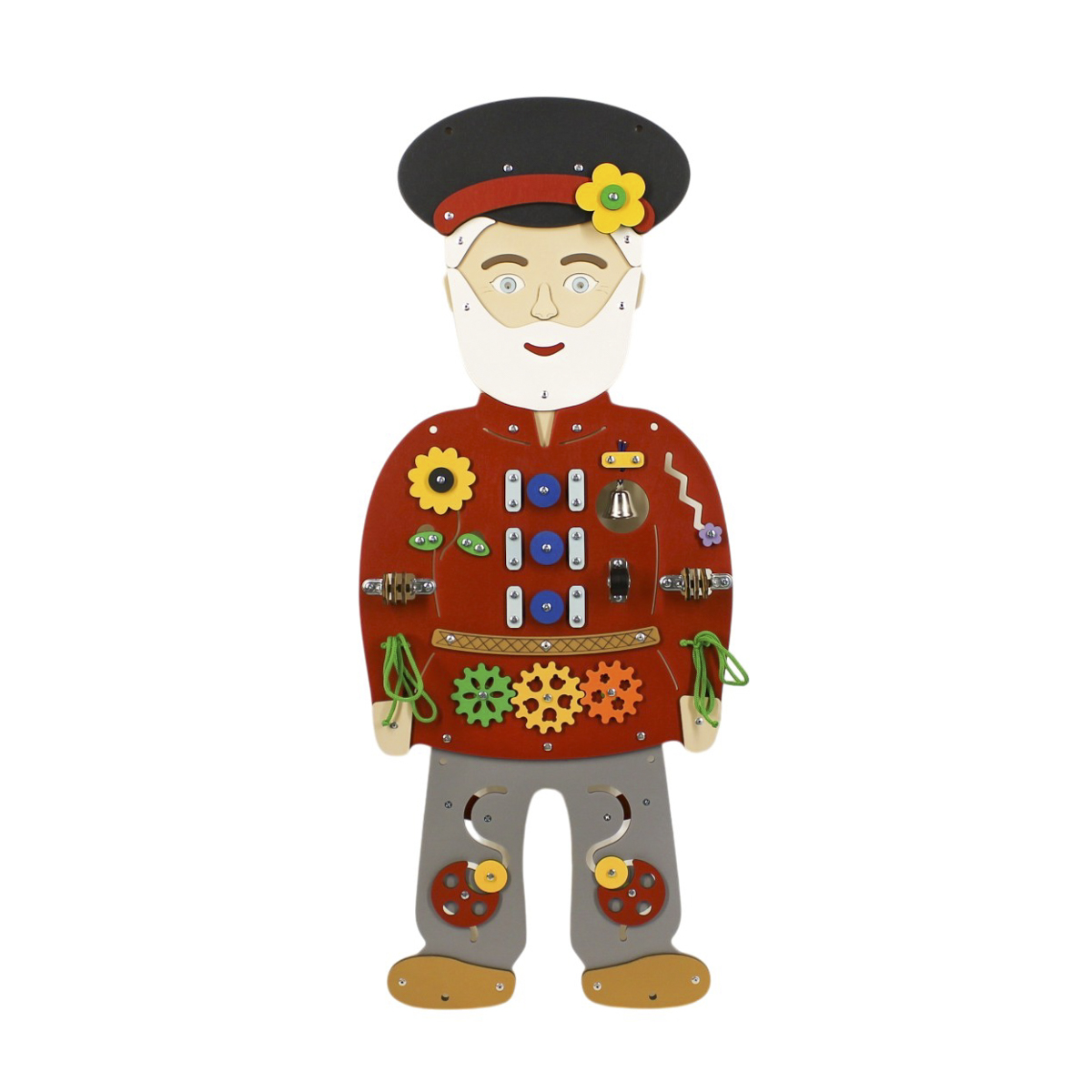 Дедушка в русском народном костюме, развивающая панель, бизиборд